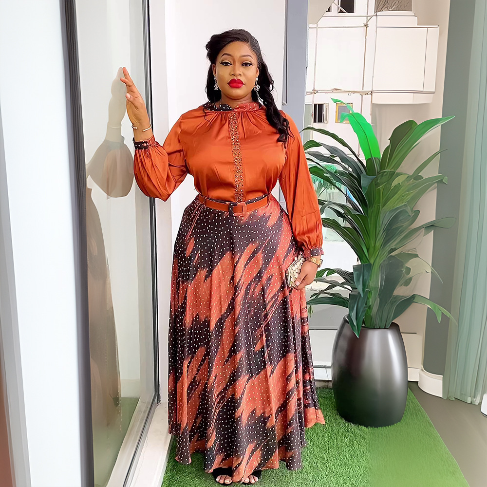 Fashion Color Contrast Slimming Printed Skirt Suit