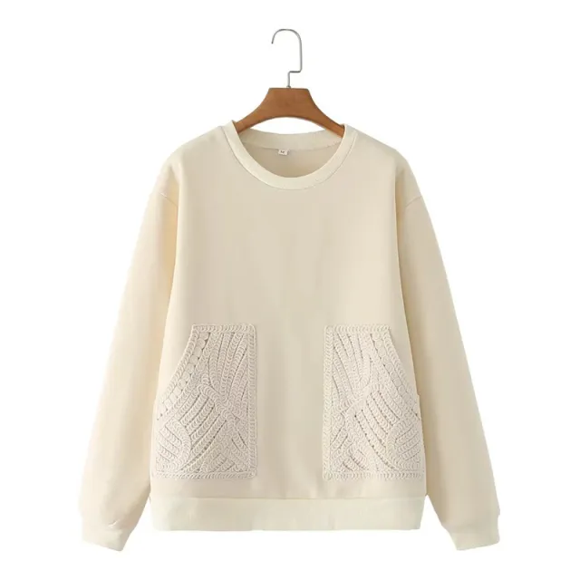 Hand knitted Knitted Pocket Sweatshirt White - Shop at LoveMi