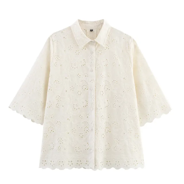 Summer Hollow Embroidered Women's Shirt Pants Suit Top - Shop at LoveMi