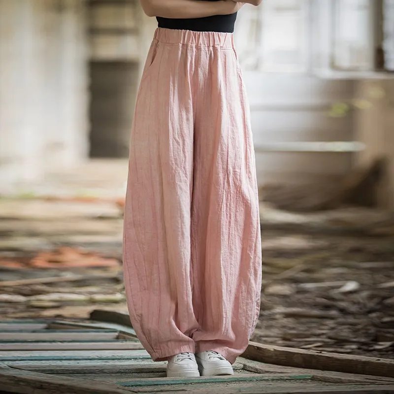 Tie-dyed Old Padded Fleece Trousers Winter Cotton And Linen Women's New - Pink