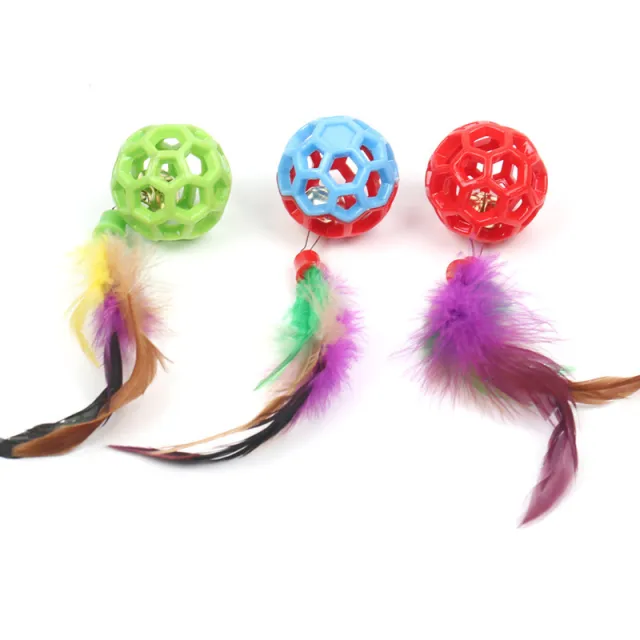 Hollow Ball Dog Cat Toy TPR Plastic Rubber Bite resistant Two color Random Color Feather Model - Shop at LoveMi