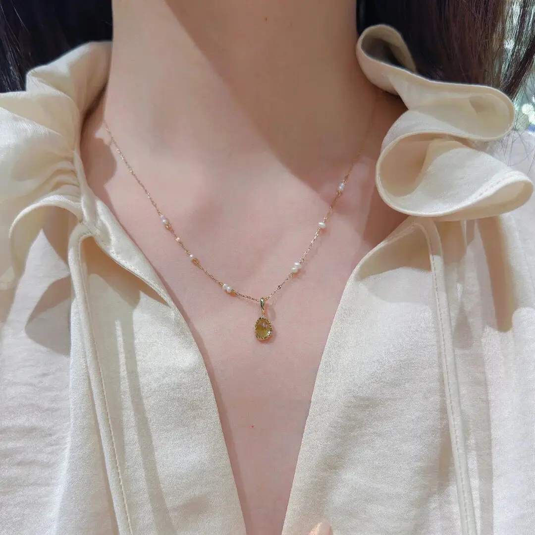 Irregular Olivine 925 Silver Ear Stud Necklace