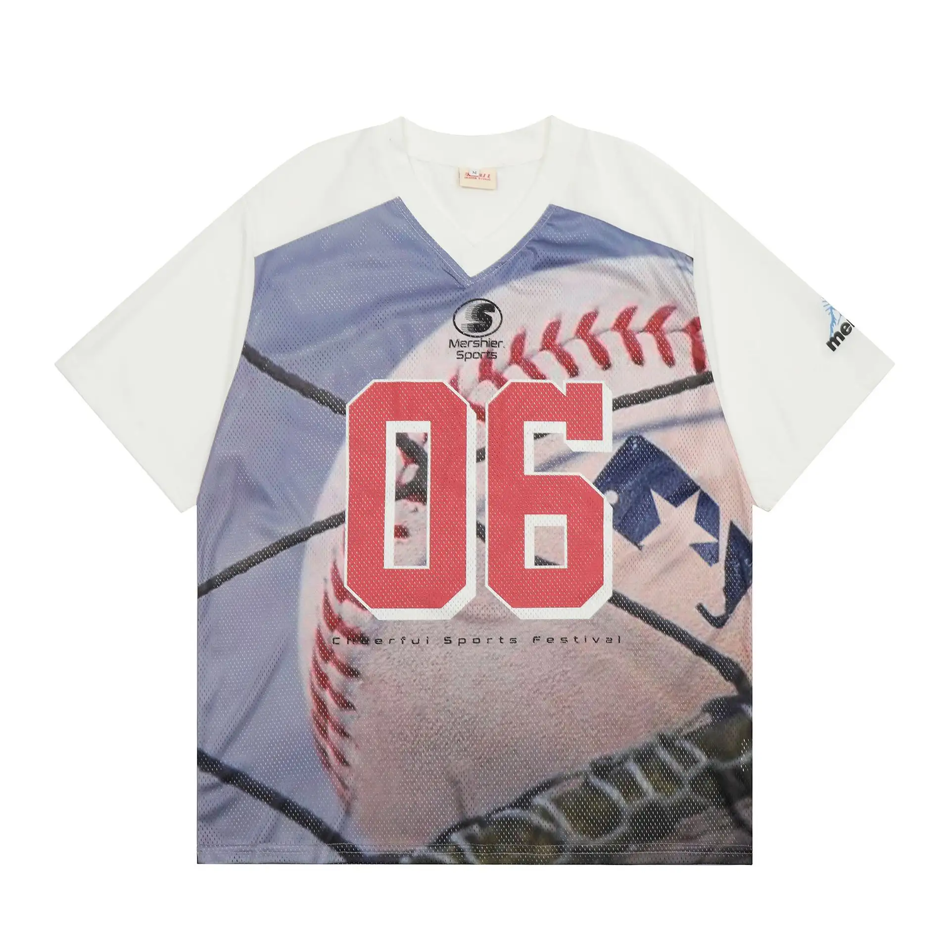 Retro Jersey V-neck Printed Breathable Short Sleeve T-shirt