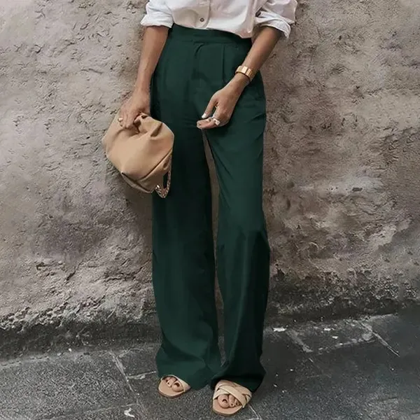 Women's Solid Color Pocket High Waist Trousers Green - Shop at LoveMi