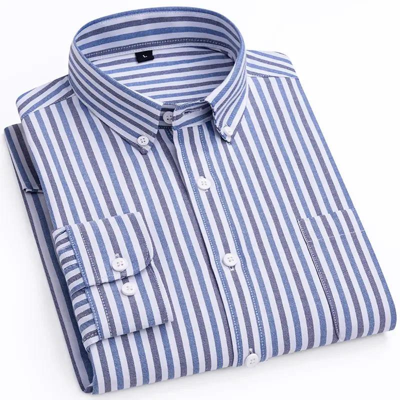 Men's Oxford Woven Shirts Long Sleeve Korean Style