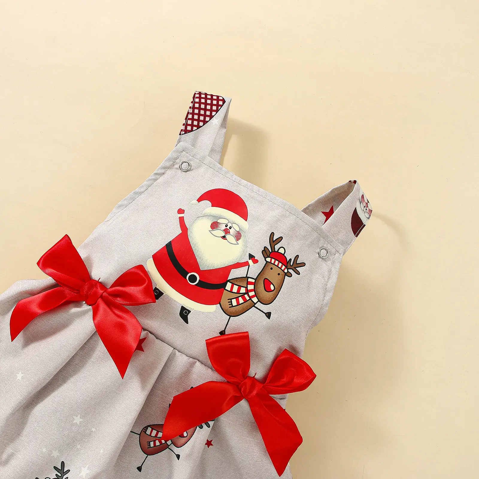 0-3 Years Old Baby Girl Elegant Christmas Cartoon Print Dress Rubber Band Butterfly Hair Band