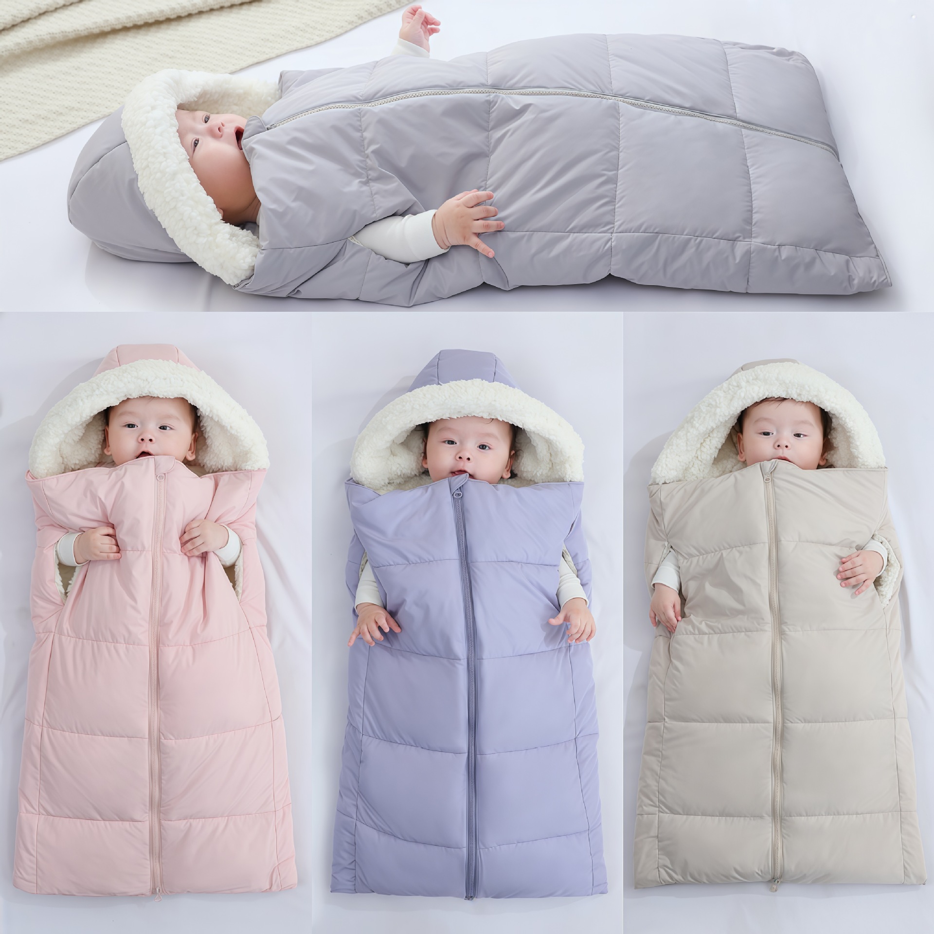 Autumn And Winter Warm Thickened Hooded Newborn Swaddle