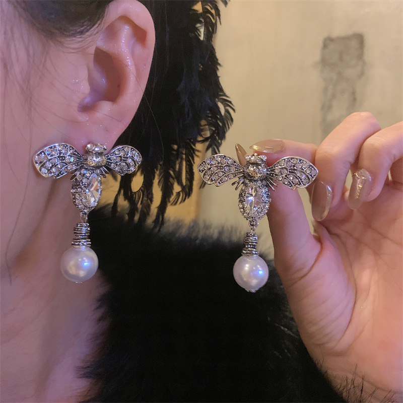 Diamond Bee Long Tassel Earrings