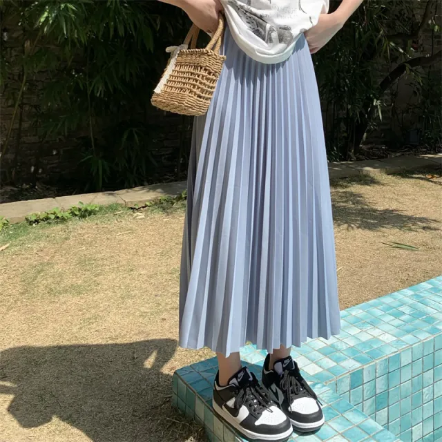 Classic Simple Multicolor Pleated Skirt High Waist Slimming Sky Blue - Shop at LoveMi