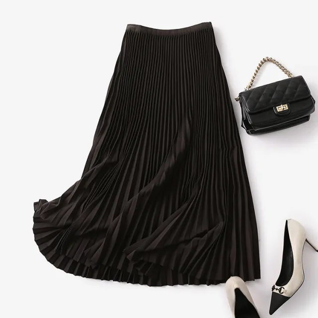 High Waist Drooping Pleated Skirt Autumn Slimming Skirt Black - Shop at LoveMi