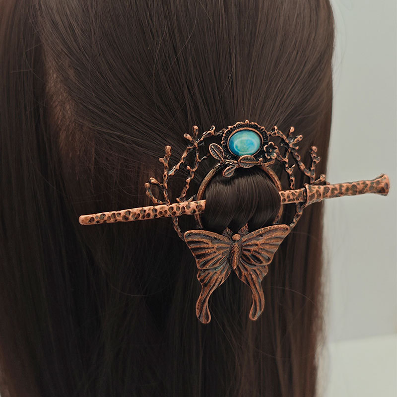 Retro Nordic Moon Stone Butterfly Hairpin
