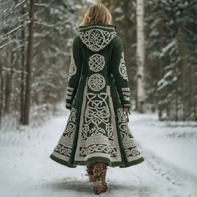 Long Loose fitting Hooded Coat With A 3D Digital Print Green - Shop at LoveMi