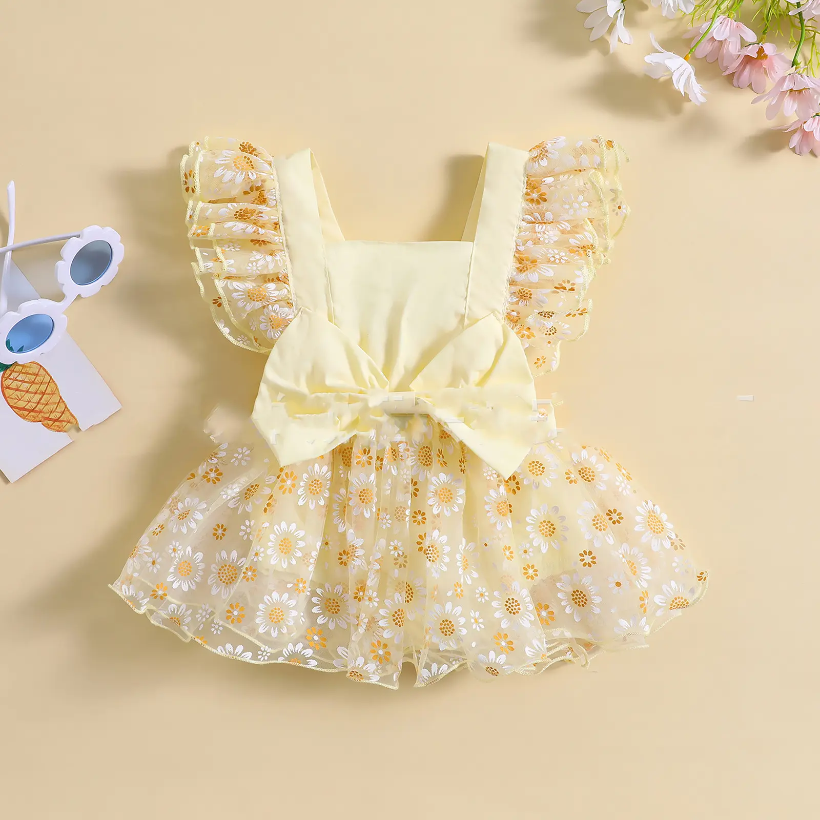 Summer Girl Simple Mesh Flounced Sleeve Floral