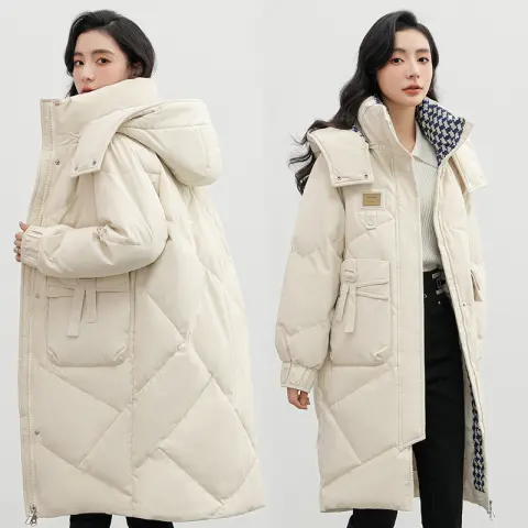 Detachable Hat Cotton Coat Over the Knee Padded Down