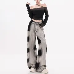 American Retro Gradient Tie-dyed Jeans Women - Black - View 1