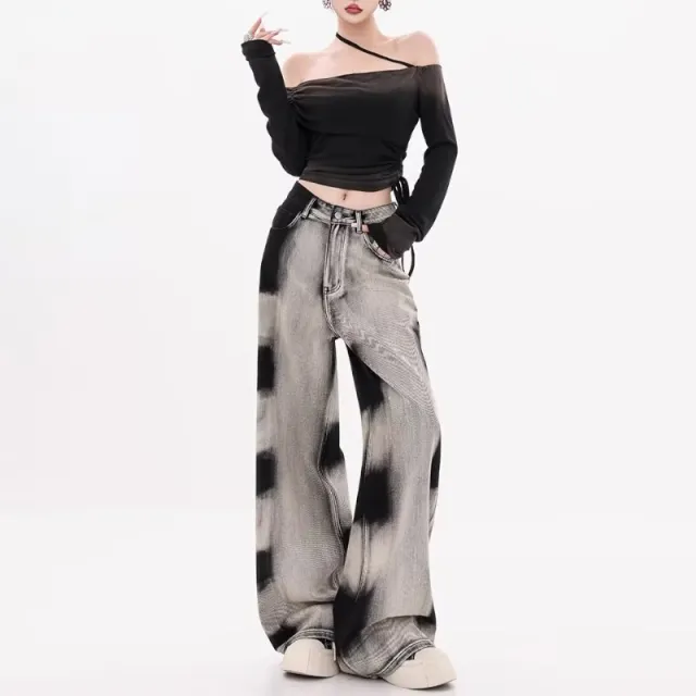 American Retro Gradient Tie dyed Jeans Women Black - Shop at LoveMi