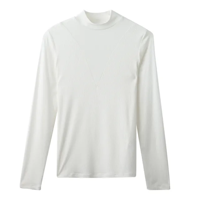 Patchwork Half high Collar Long Sleeves T shirt Women's Bottoming Shirt White - Shop at LoveMi