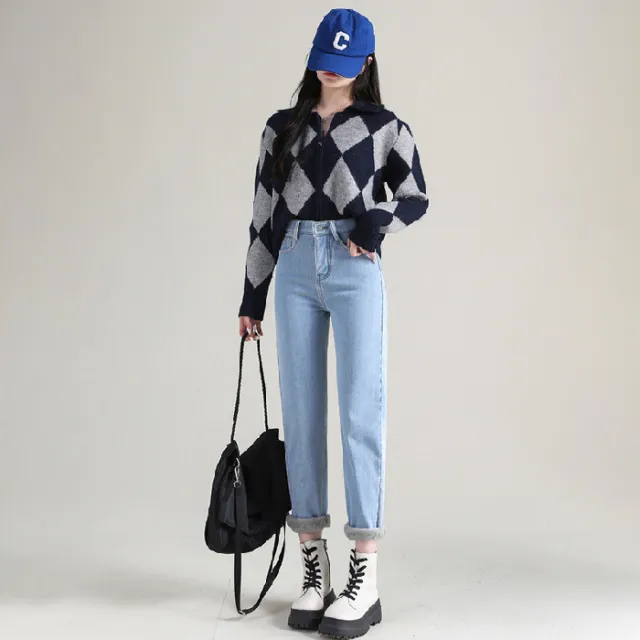 High Waist Thickened Fleece Padded Jeans Women Straight 655 Light Color L - Shop at LoveMi