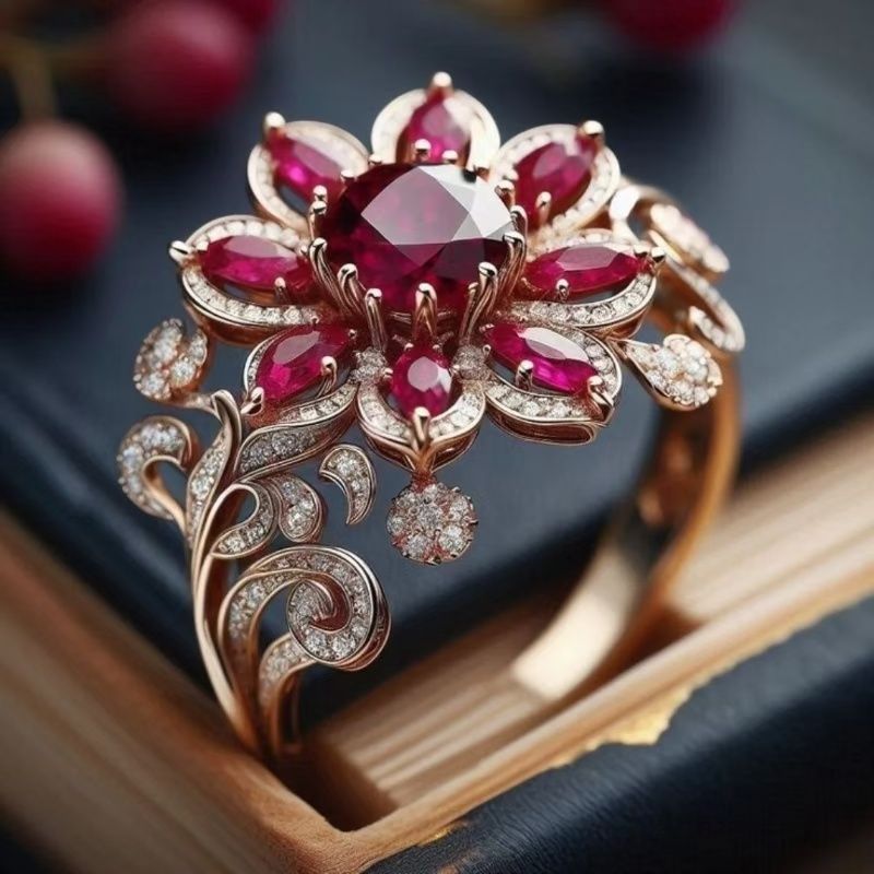 Fashionable Rose Gold Flower Ring For Women