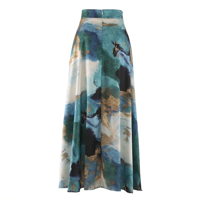 Long Dress For Tall Girls To Ankle Ink Printing Skirt Draping Smooth Temperament Umbrella Skirt Color - Shop at LoveMi