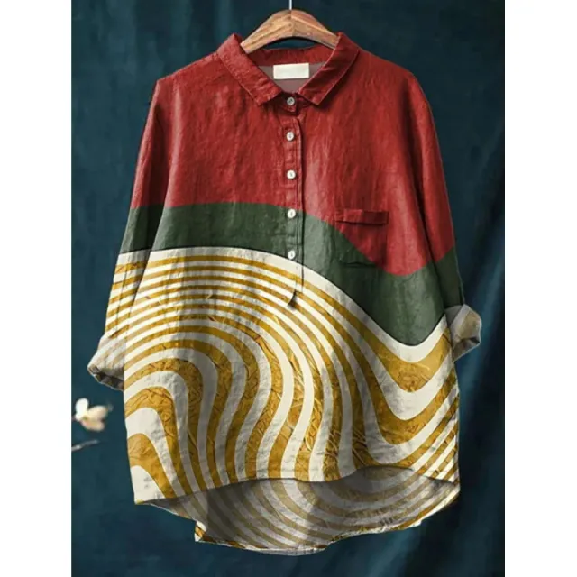 Lapel Long Sleeve Shirt Retro Line Polka Dot Top 3 Models D759 5Xl - Shop at LoveMi