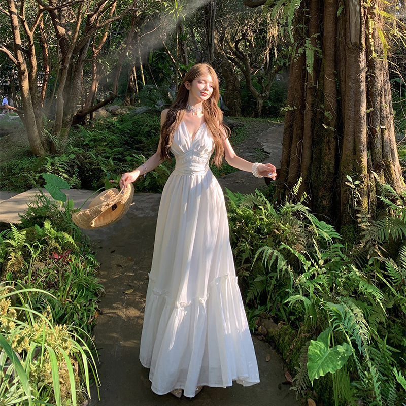 Women's Sexy Backless White Slip Dress