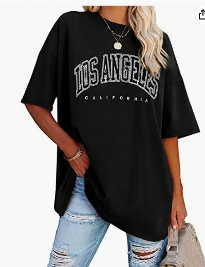 Women's Oversized Half Sleeve Summer Loose Casual T-shirt - Black