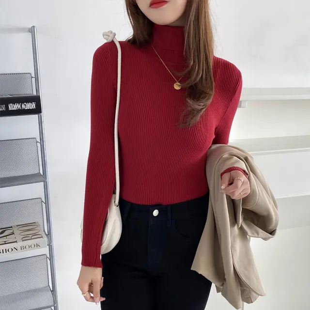 Basic All matching Thickened Sweater Turtleneck Red - Shop at LoveMi