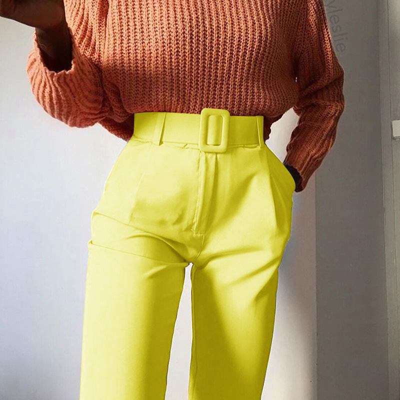 Title 3, Slim solid color high waist 9 points pants