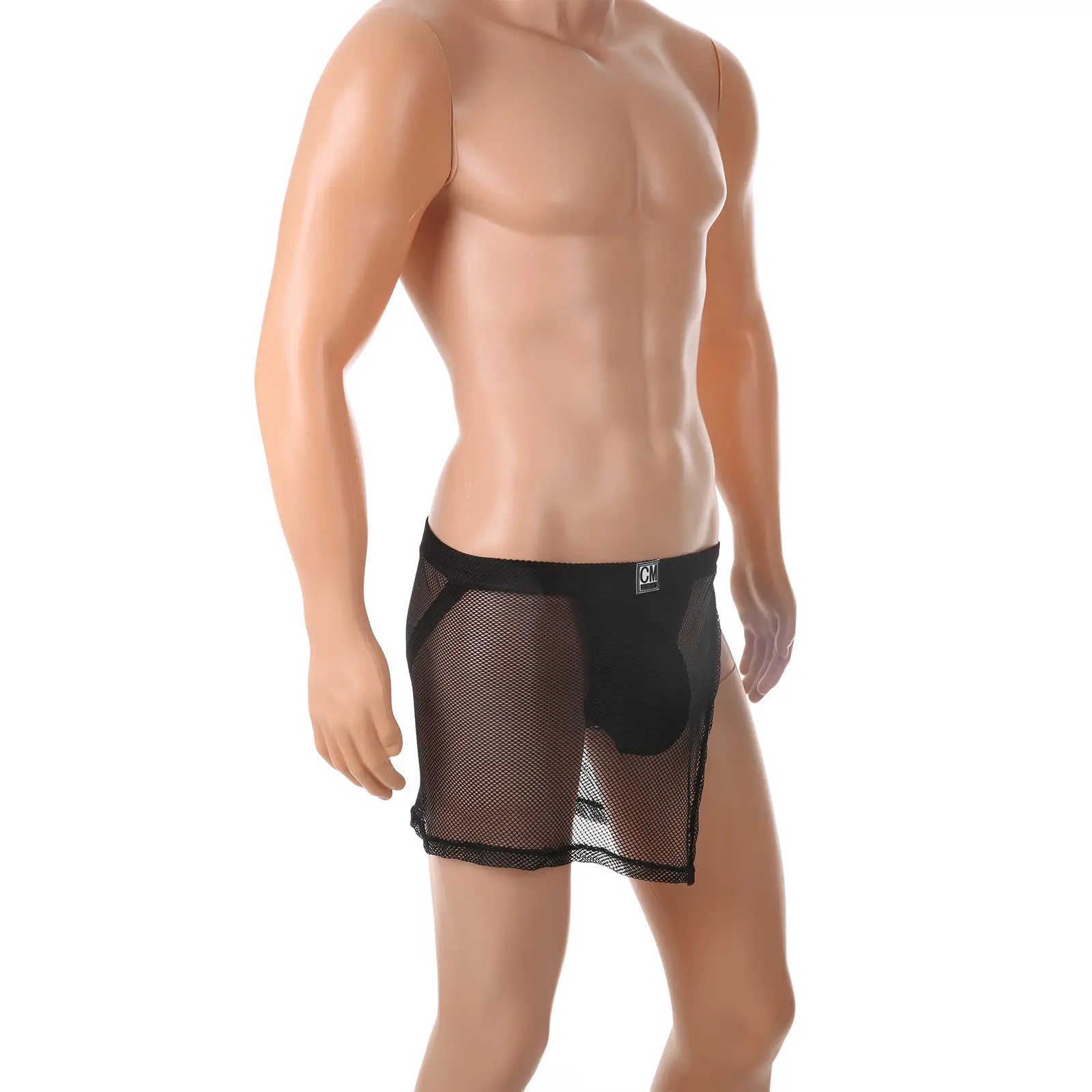 Men's Sexy Mesh G-string Skirt High Slit Side Open Transparent