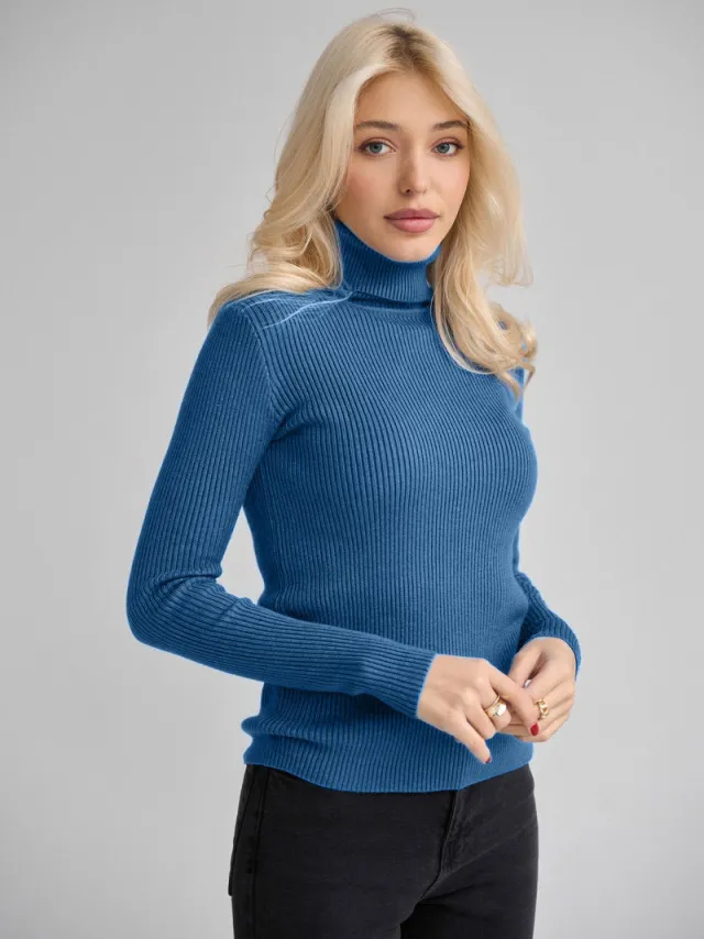 Turtleneck Sweaters Bottoming Shirt European And American Denim Blue - Shop at LoveMi