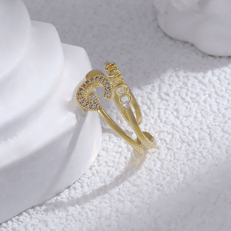 Special-interest Design Letter G Diamond-embedded Open Ring For Women