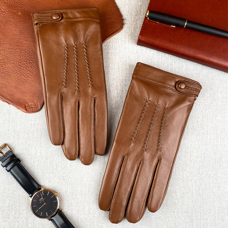 Men's Velvet-lined Leather Casual Gloves