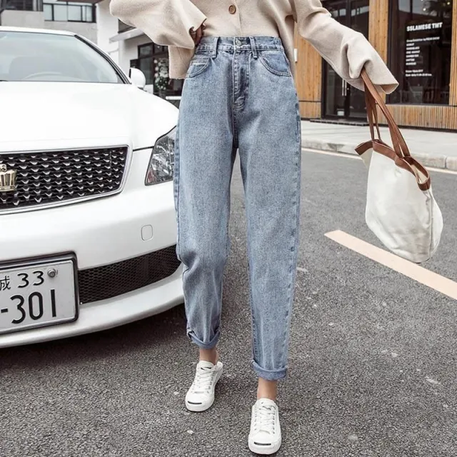 Wide Leg Slimming Student Straight Harem Pants Retro Light Blue - Shop at LoveMi