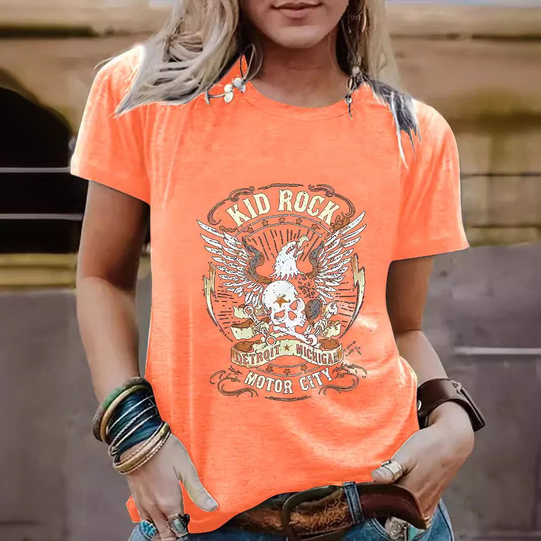 Womens Eagle-Print Crew-Neck Short-Sleeve Top 3