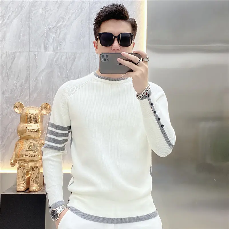 Simple All-match Round Neck Pullover Stripe Sweater