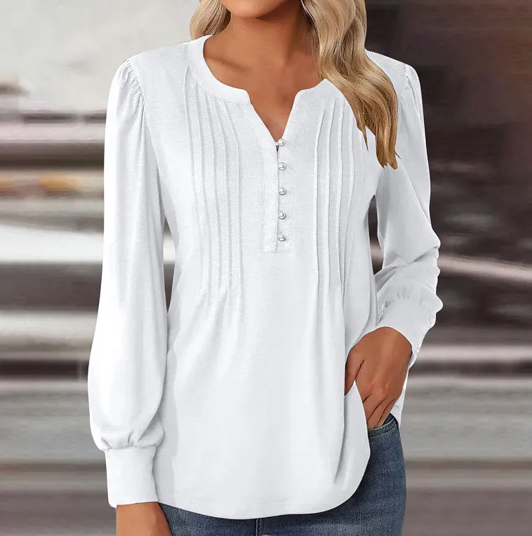 Elegant Loose Women's Top Pleating - White