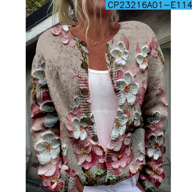 New Women's Autumn And Winter Style Loose 3D Printed Knitted Cardigan Sweater 1 Style - Shop at LoveMi