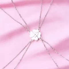 Four-Leaf Clover Stitching Necklace Magnetite Good Friends 4-person Combination - Matte Silver Clover Necklace - View 1