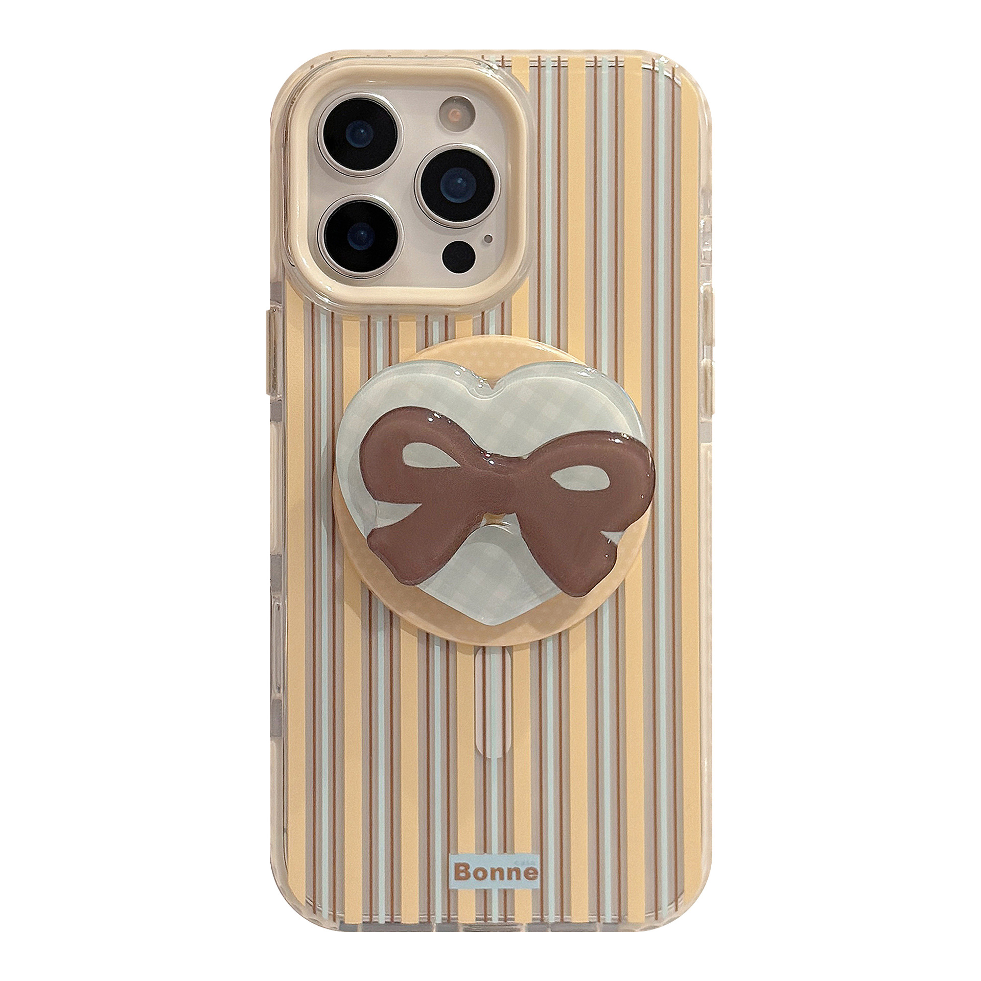 Striped Magnetic Transparent Phone Case With Rotating Bowknot Stand