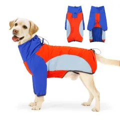 Dog Outdoor Waterproof Warm Shell Jacket - Red And Blue Color Matching - View 1
