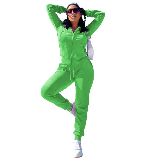 Women's Casual Silver Fox Fur Top And Pants Two piece Set Green - Shop at LoveMi