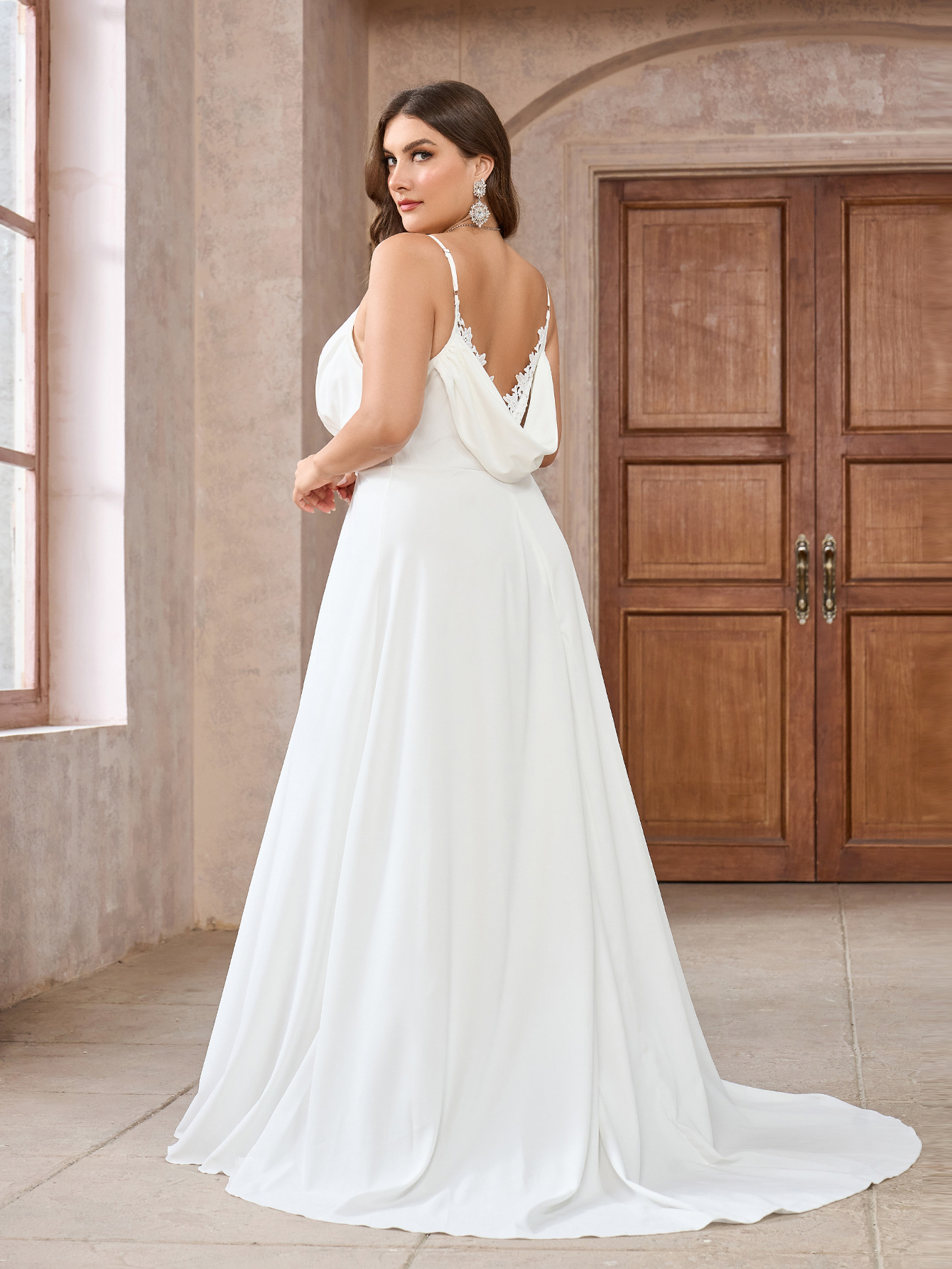 Plus Size Simple Modest Strapless Maxi Wedding Dress with Floral Lace and Open Back