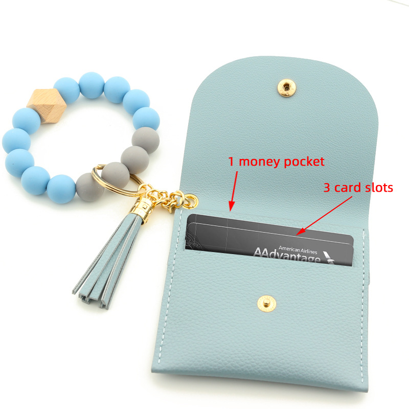 Title 3, New Silicone Bead Bracelet Card Holder PU Women...