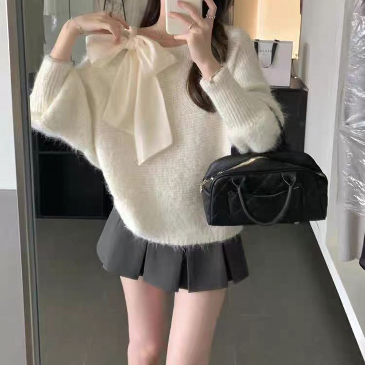 Bow-knot Sequined Off-shoulder Knitted Sweater For Women for sale on BNS