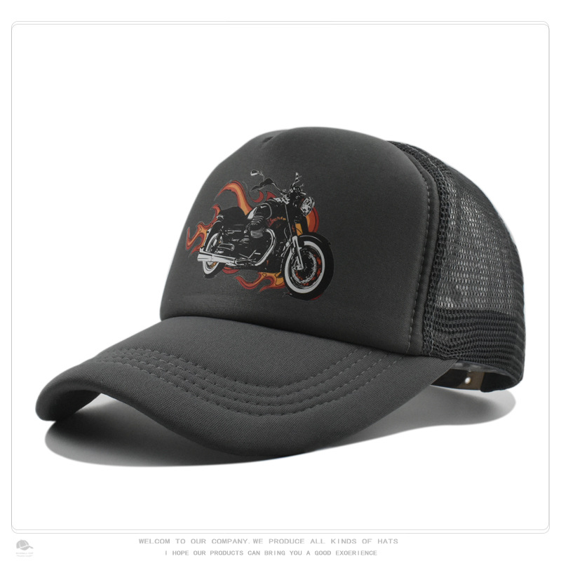 Summer Sun-Protection Breathable Outdoor Visor Cap With Motorcycle Print Baseball Hat