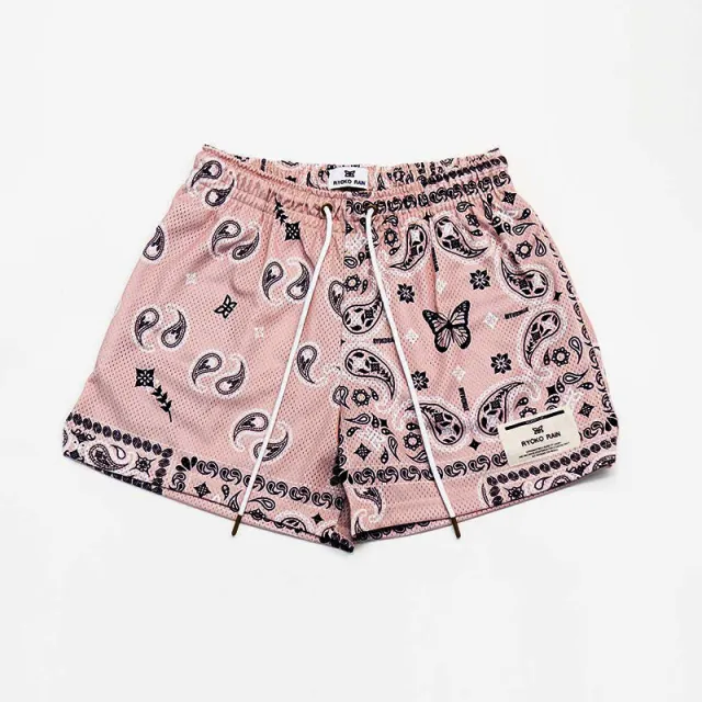 Paisley Shorts Mesh Outdoor Sports Basketball Shorts Leisure Short length Pants Pink - Shop at LoveMi
