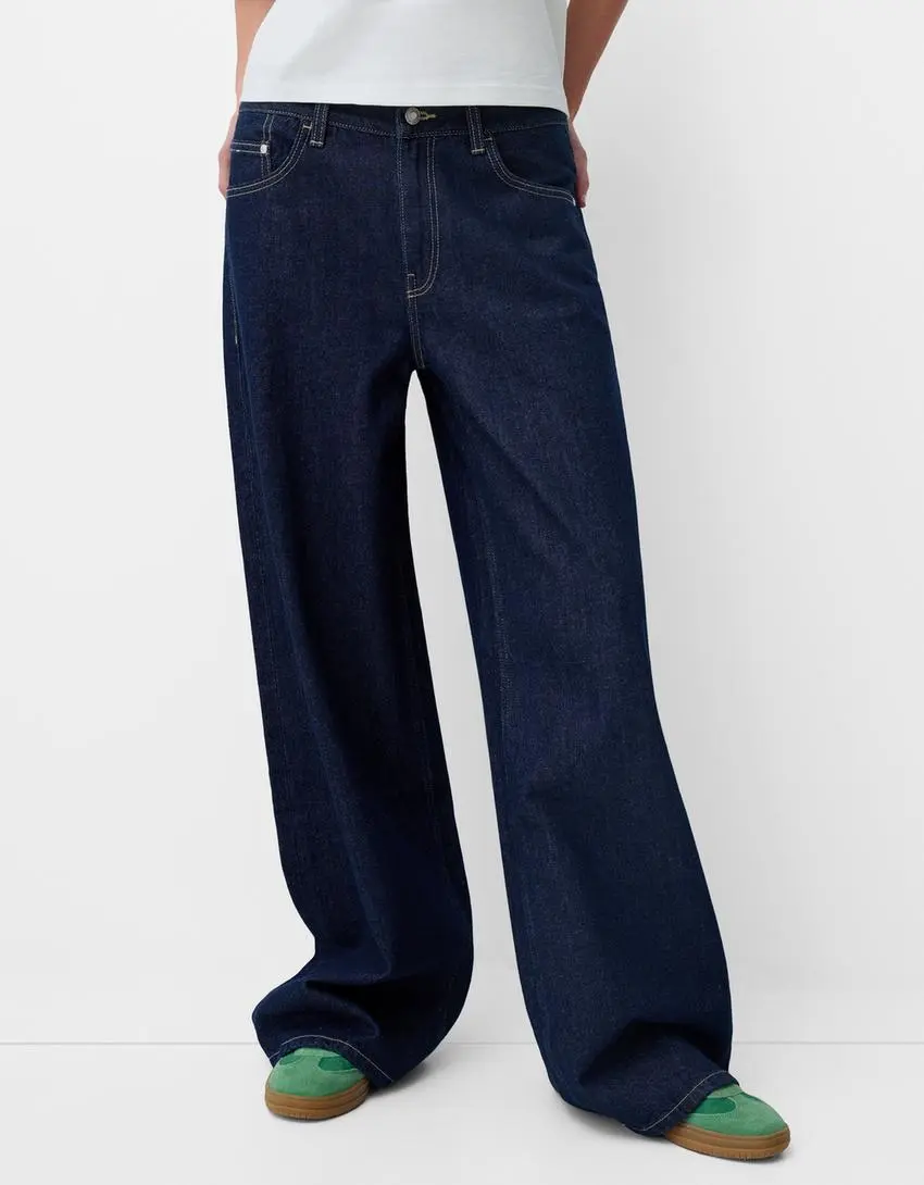 Early Autumn Mid Waist All-matching Straight Pants - Blue