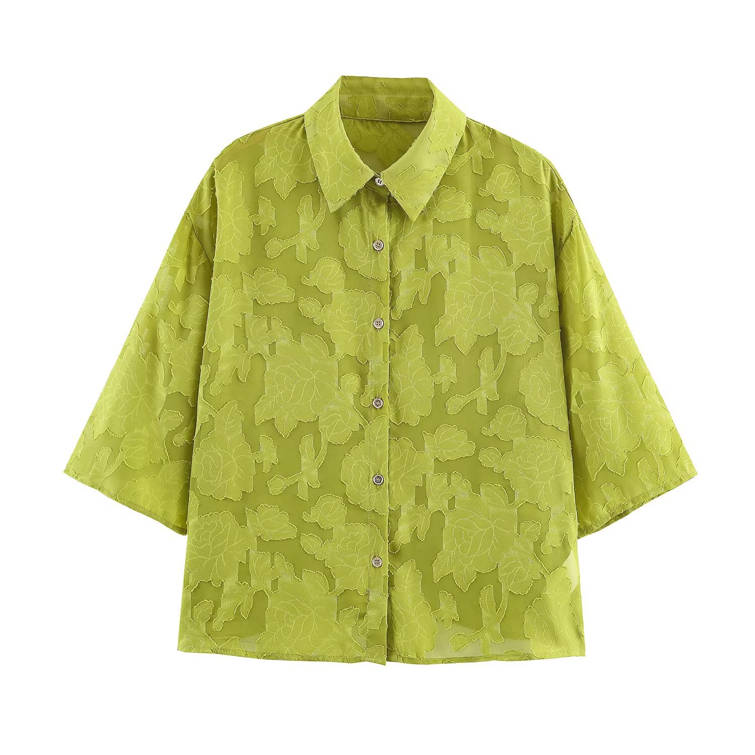Commuter-style Versatile Relaxed-fit Cut-out Mid-sleeve Blouse