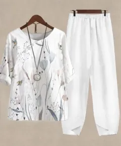 Womens Casual Crew-Neck Cropped-Sleeve Top Set - A38Tzket3Tf1F5S 03-4Xl - View 1